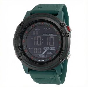 Activa Digital Sport Watch Green Silicone Band Black Dial New